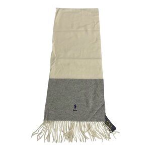 Polo Ralph Lauren Wool Scarf Cream Gray Unisex Winter Designer NWT $78 MSRP